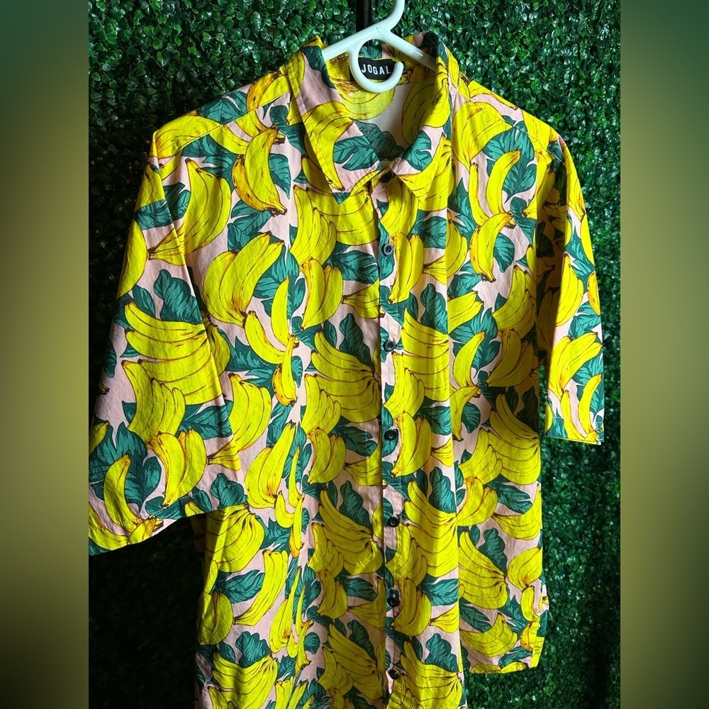 Jogal Mens Size XXL Short Sleeve Button Front Hawaiian Banana Cocktail Shirt